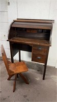 Antique Childs Rolltop Bankers Desk w Chair
