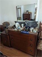 Mid-century dresser with mirror and nightstand