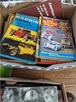 Box of vintage car tool books magazines etc