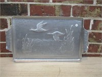 Vintage Hammered Aluminum Tray with Handles