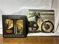 4 Harley Davidson Drinking Glasses and HD Book