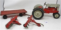 Ford 6000 red engine tractor with implements