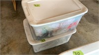 2 tubs of sewing, doilies, etc