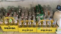 Plastic Pepsi crates with bottles, 7-Up, Dr