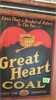 Great Heart Coal metal sign, 17-1/2 x 24