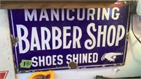 Manicuring Barber Shop Shoe Shined Sign, porcelain
