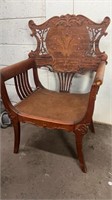 Antique European Inlaid Carved Wood Chair