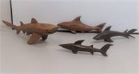 Wood Shark Figurines Lot of 4