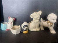 Vintage Bear and animal pottery planters