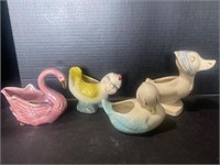 Vintage pottery ducks and birds planters