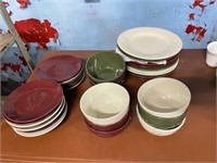 34 piece set Holiday Home dinner plates, bowls ans