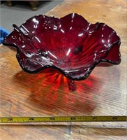 Beautiful red glass footed bowl