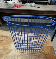 Large blue metal basket with handle