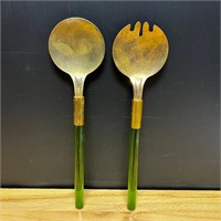 VTG Unbranded serving spoons, green handle