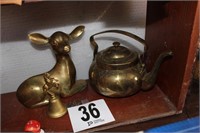 Brass Tea Pot, Deer, and Unicorn Bell