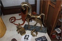 Brass Elephant and Horse Decor
