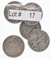 Lot # 17 - Five Walking Liberty Silver Half