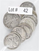 Lot # 42 - Ten Walking Liberty Silver Half
