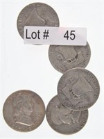 Lot # 45 - Five Franklin Silver Half Dollars