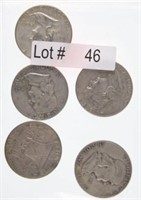 Lot # 46 - Five Franklin Silver Half Dollars
