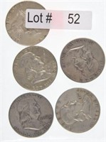 Lot # 52 - Five Franklin Silver Half Dollars