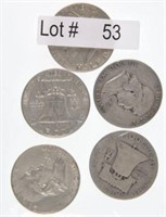 Lot # 53 - Five Franklin Silver Half Dollars