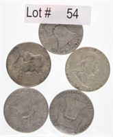 Lot # 54 - Five Franklin Silver Half Dollars