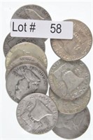 Lot # 58 - Ten Franklin Silver Half Dollars