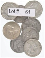 Lot # 61 - Ten Franklin Silver Half Dollars