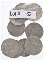 Lot # 62 - Ten Franklin Silver Half Dollars