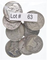 Lot # 63 – Eleven Franklin Silver Half Dollars