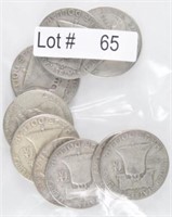 Lot # 65 - Ten Franklin Silver Half Dollars