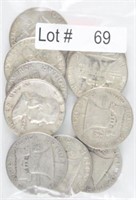 Lot # 69 - Ten Franklin Silver Half Dollars