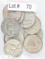 Lot # 70 - Ten Franklin Silver Half Dollars