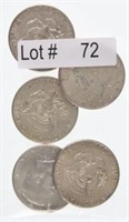 Lot # 72 – Five 1964 Kennedy Silver Half