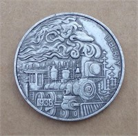 Steam Train Hobo Style Dollar Challenge Coin