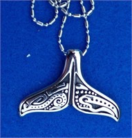 Whale Tail Silver Necklace (Tail 1 1/4" X 2" )