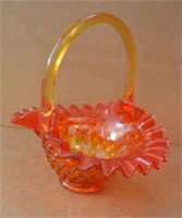 Amber Hobnail Glass Basket w/ Scalloped Edge