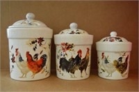 3 Pc William Sonoma Rooster Canister Set