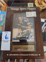 Mario Lemieux Topps stadium club card on plaque