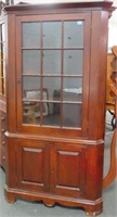 TWELVE PANE WALNUT CORNER CUPBOARD W/RAISED