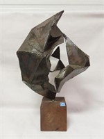 METAL CONTEMPORARY ART SCULPTURE ON WALNUT BLOCK