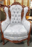 FRENCH CARVED BACK GENTLEMENS WINGED BACK CHAIR