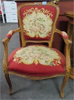 FRENCH ARM CHAIR WITH TAPESTRY STYLE UPHOLSTERY