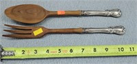 Old Sterling Handled Wooden Spoon & Fork