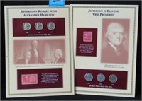 2 JEFFERSON NICKEL CARDS WITH 2 NICKELS AND STAMP