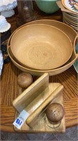 Vintage Ellingers faux wood bowls, Wood S&P