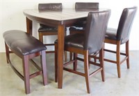 TAVERN HEIGHT TABLE WITH 4 CHAIRS AND BENCH