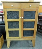 OAK DOUBLE DOOR PIE SAFE WITH PUNCHED TINS