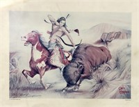 BUFFALO HUNTING BY OTT SIMPSON - PRINT - SIGNED AN